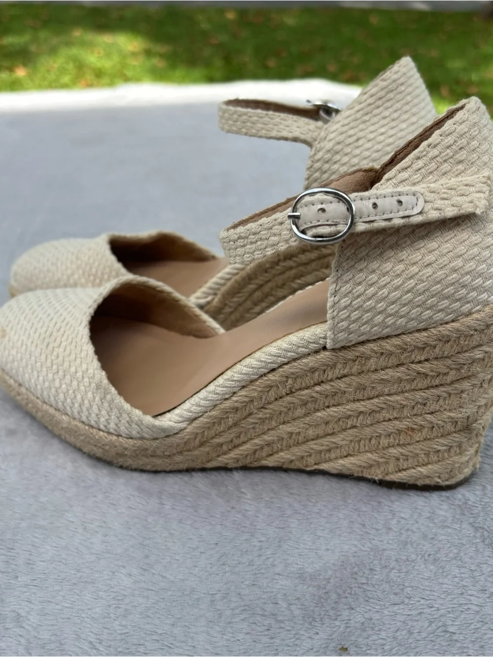 A New Day Women's Olivia Rounded Toe Espadrille Wedge Pumps, Cream Size 7 READ